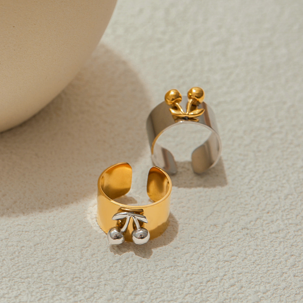 Stainless Steel Heart-shaped Cherry Band Ring