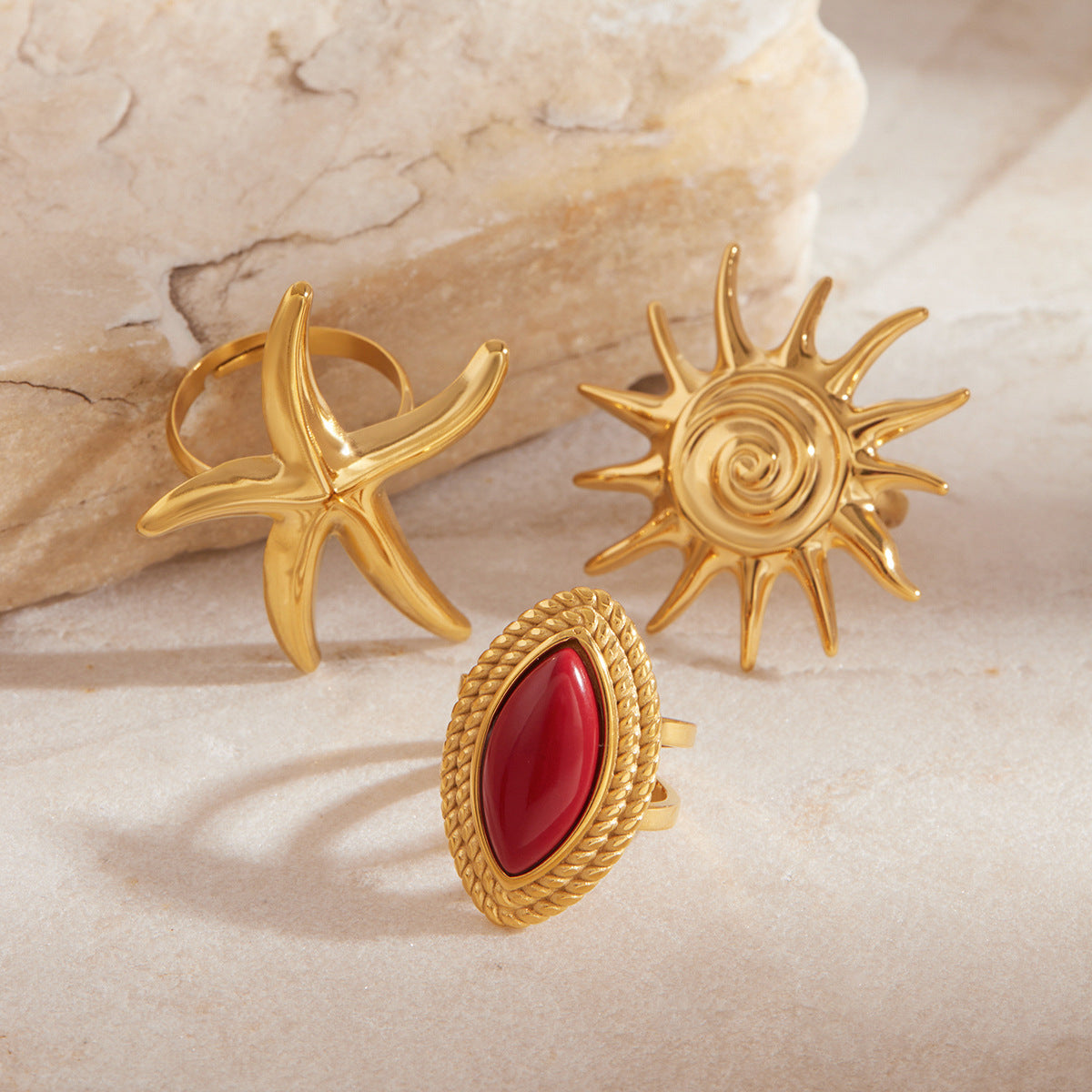 Stainless Steel Red Agate Ring