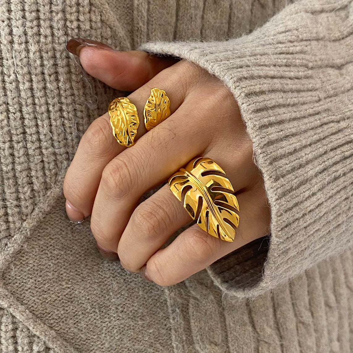 Stainless Steel Personalized Leaf Open Ring