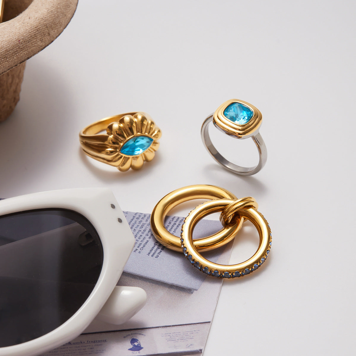 Stainless Steel Blue Cubic Zirconia Ring