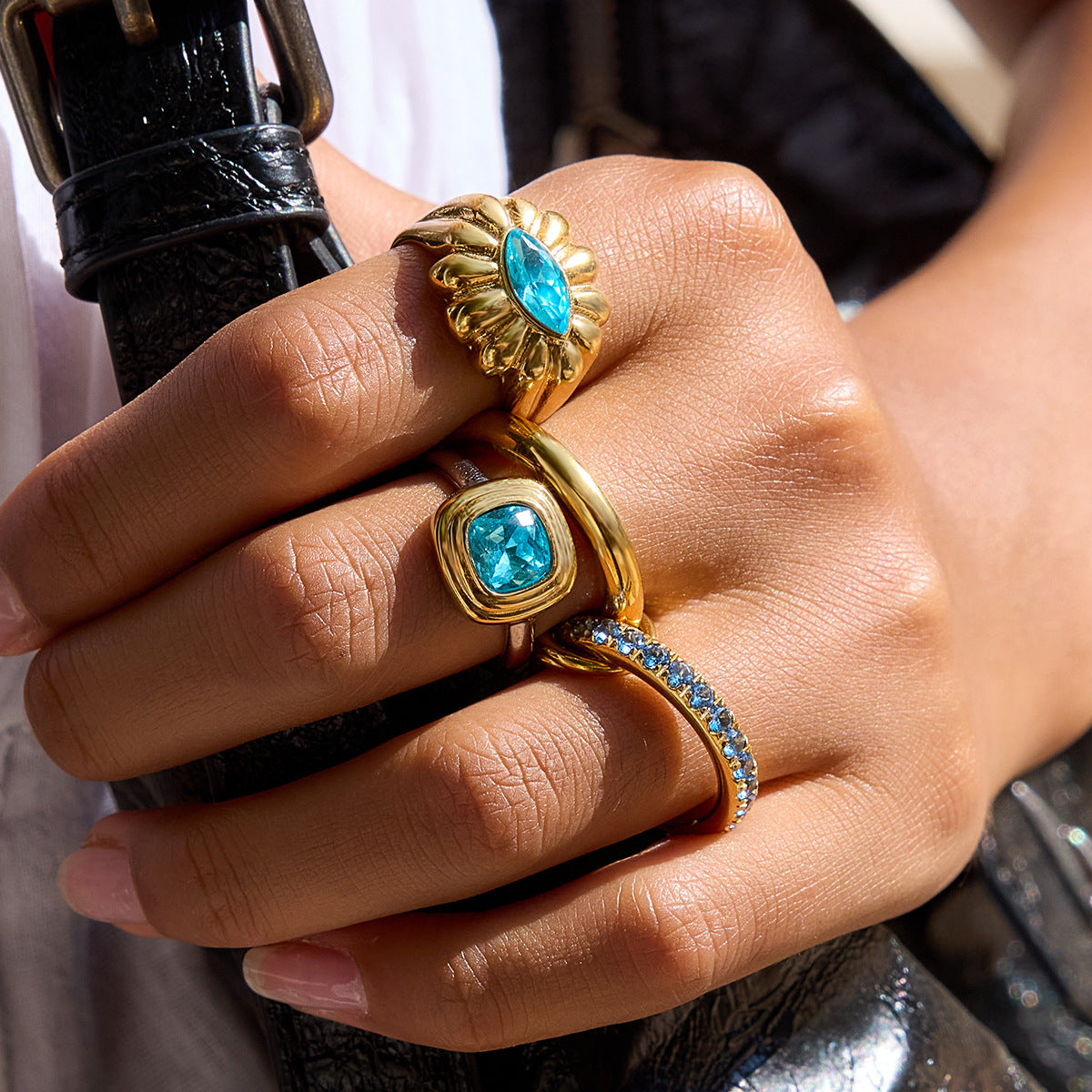 Stainless Steel Blue Cubic Zirconia Ring