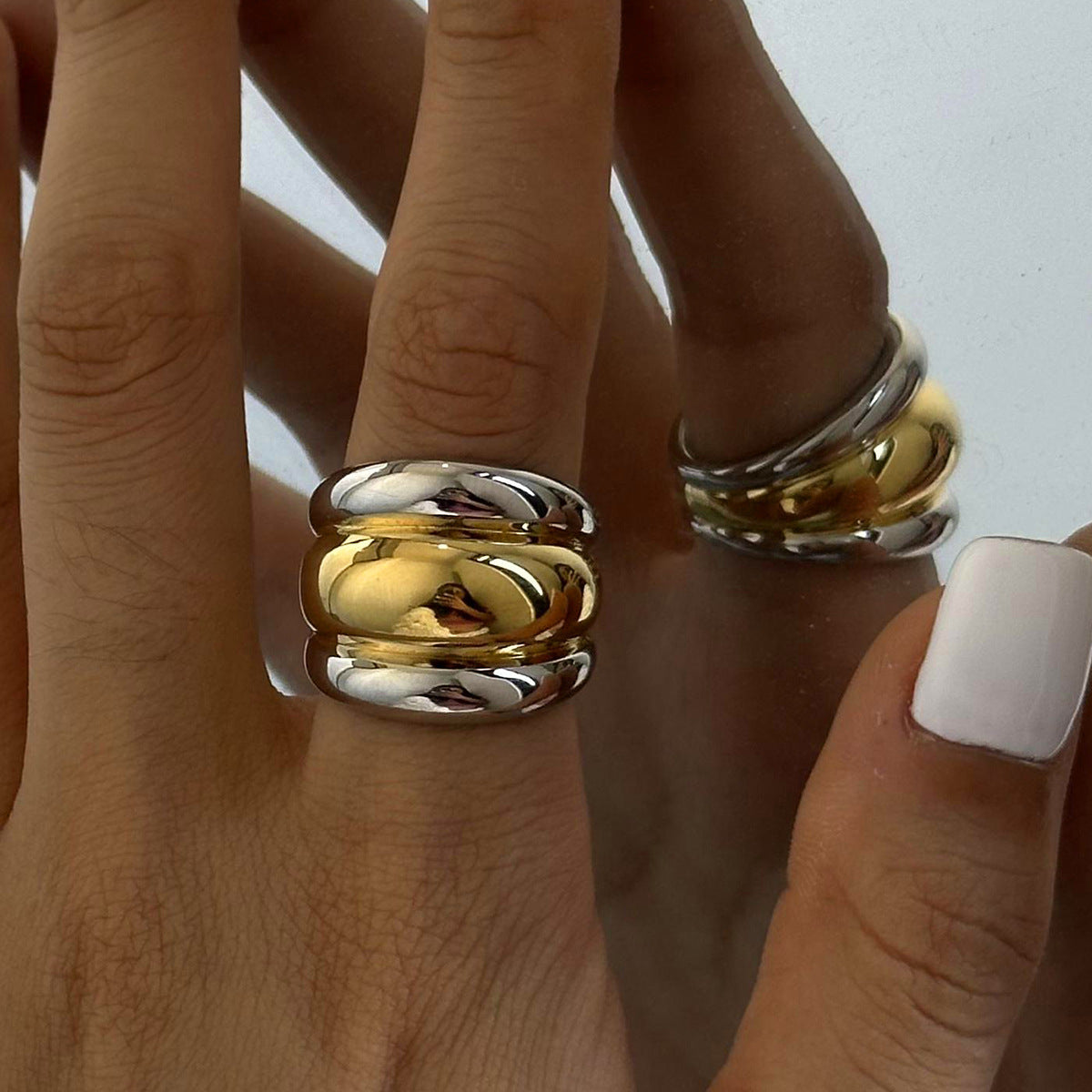 Stainless Steel Two-Tone Gold and Steel Band Ring