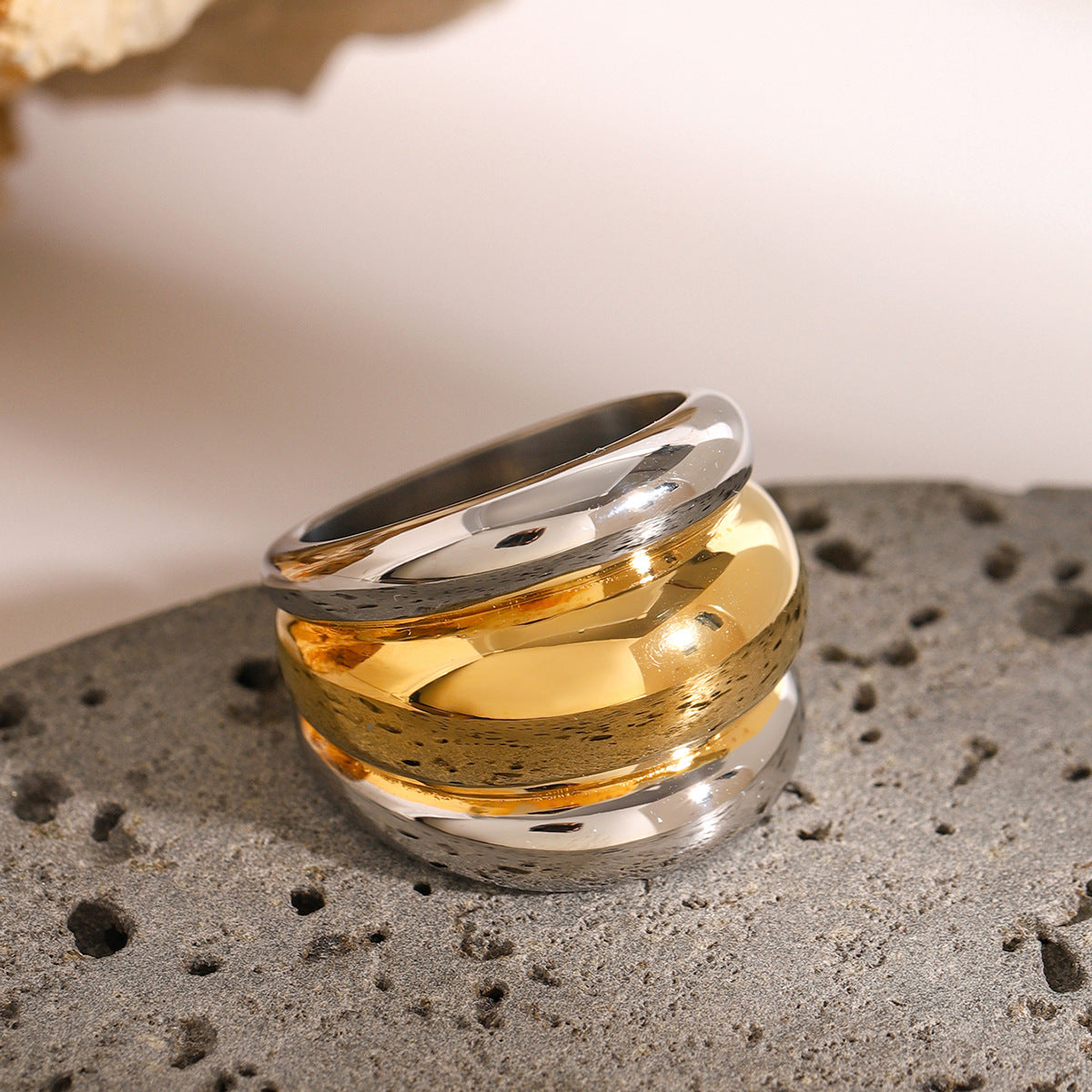Stainless Steel Two-Tone Gold and Steel Band Ring