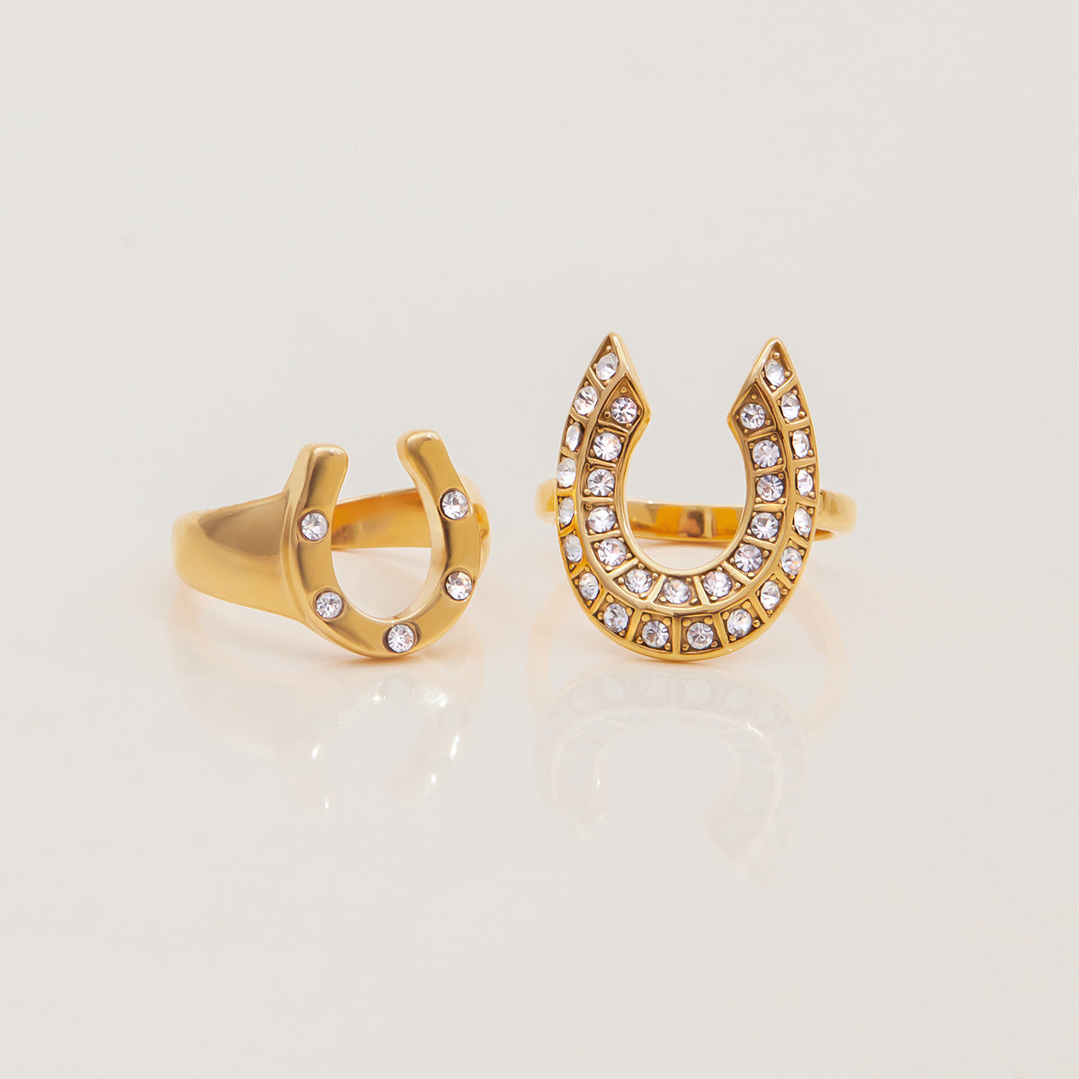 Stainless Steel 18K Gold PVD White Rhinestone Horseshoe-shaped Ring