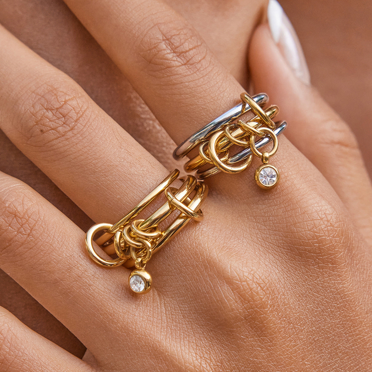 Stainless Steel Cubic Zirconia Multi-layer Stacking Ring
