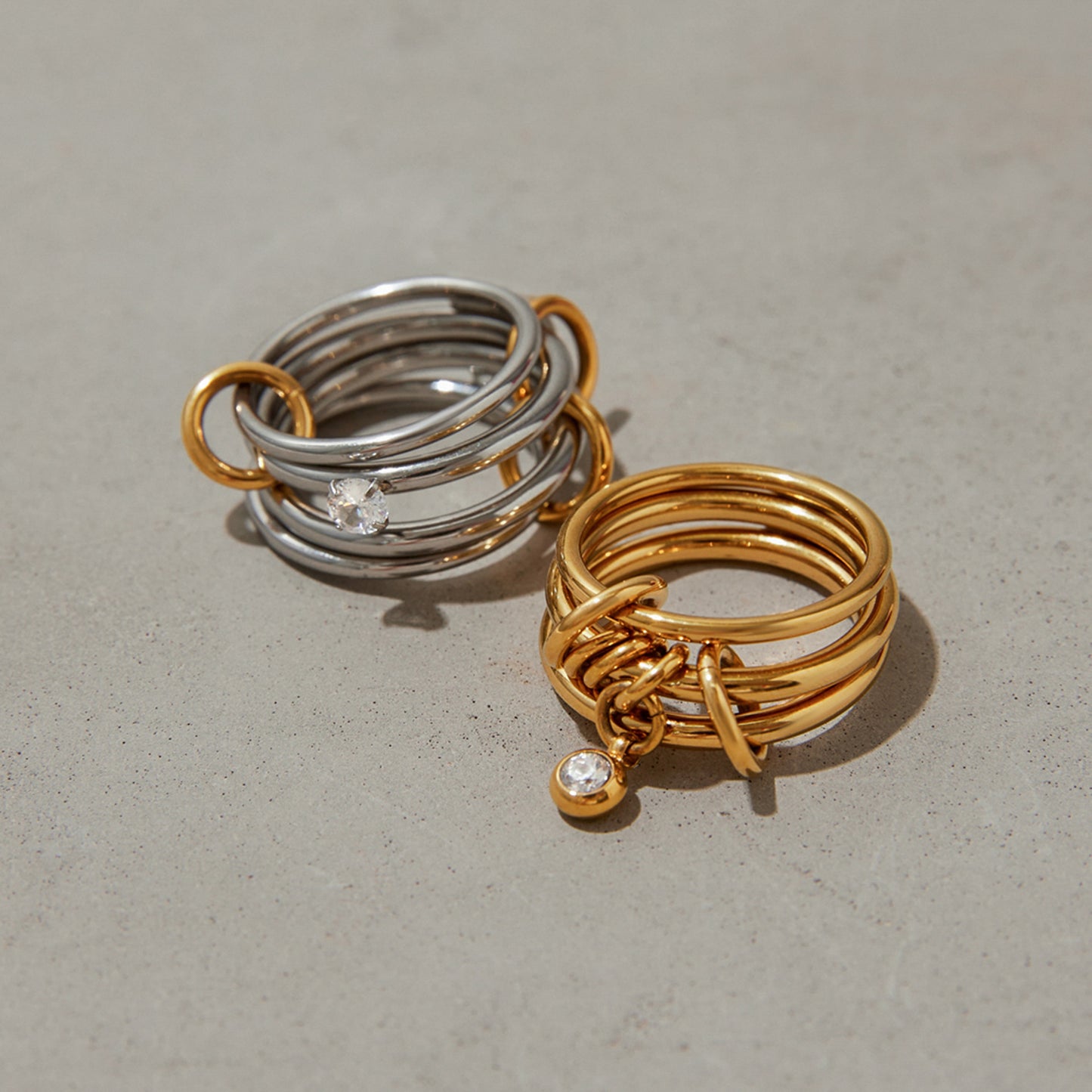 Stainless Steel Cubic Zirconia Multi-layer Stacking Ring