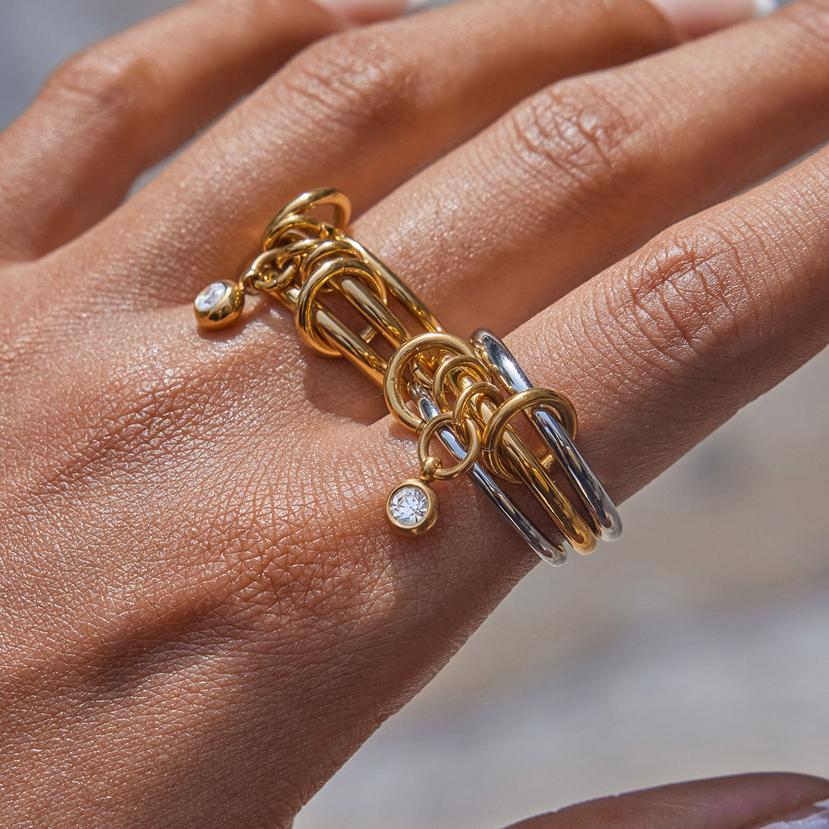 Stainless Steel Cubic Zirconia Multi-layer Stacking Ring