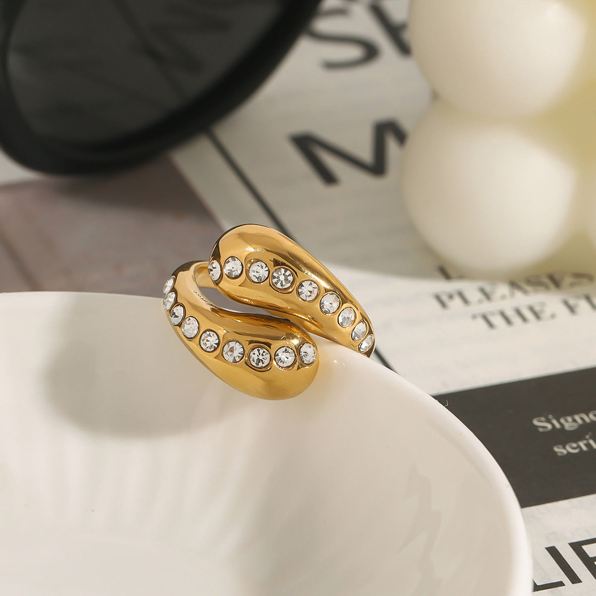 Stainless Steel Water Drop Cubic Zirconia Ring