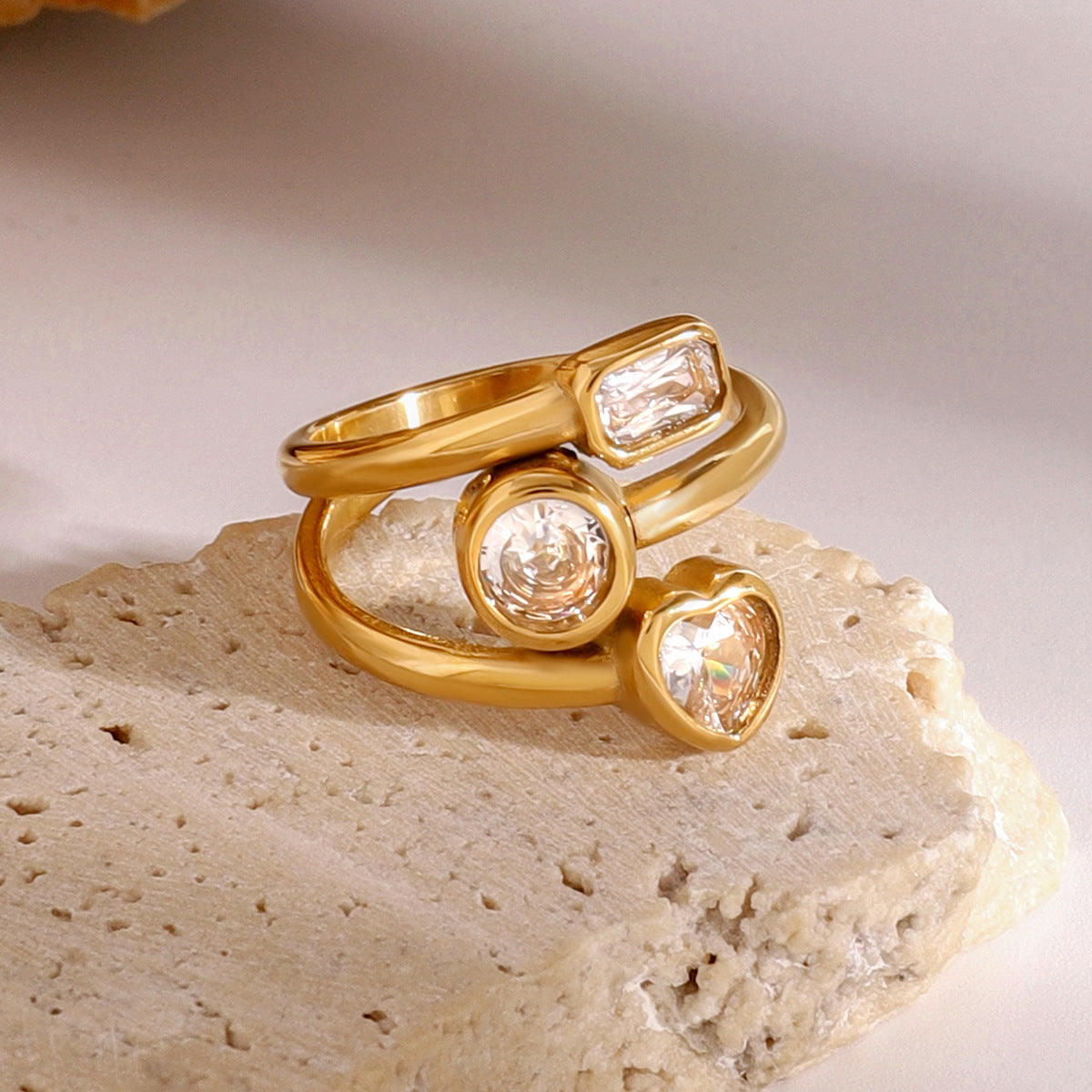Stainless Steel Heart-shaped White CZ Ring