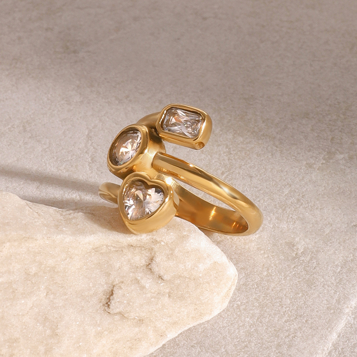 Stainless Steel Heart-shaped White CZ Ring