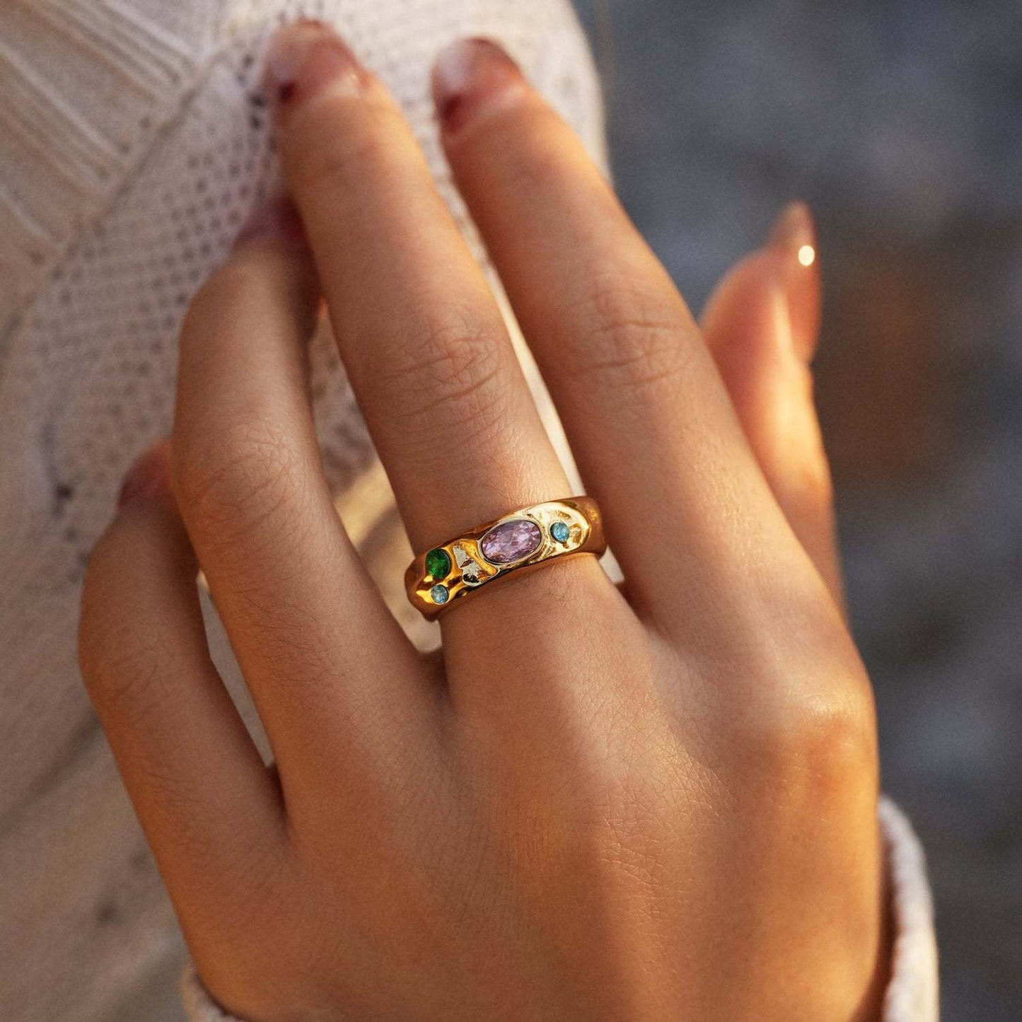 Stainless Steel Rainbow Cubic Zirconia Ring