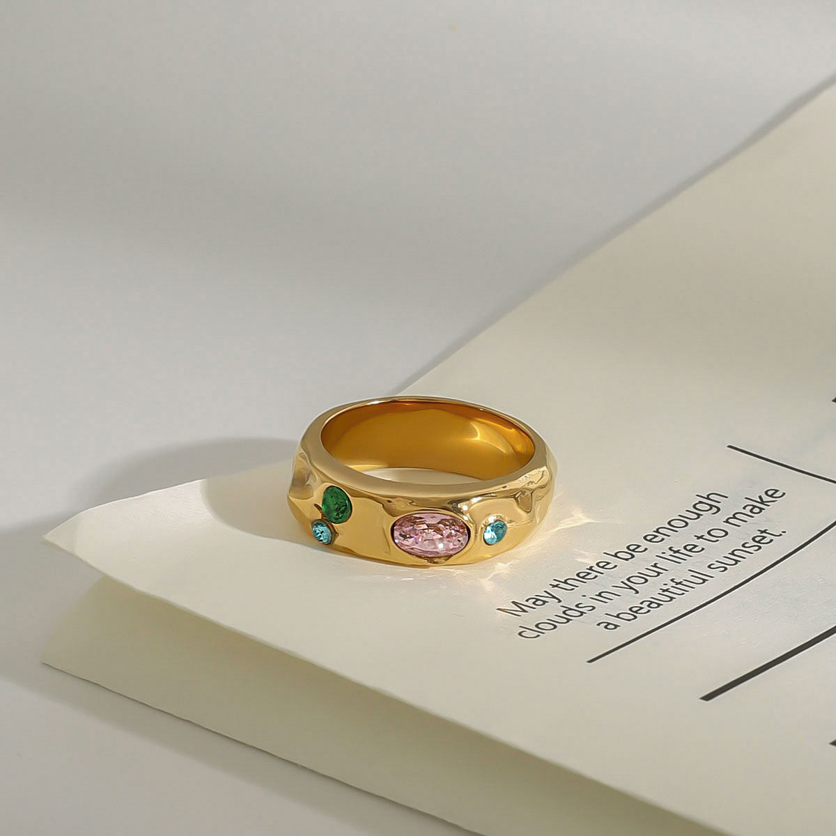 Stainless Steel Rainbow Cubic Zirconia Ring
