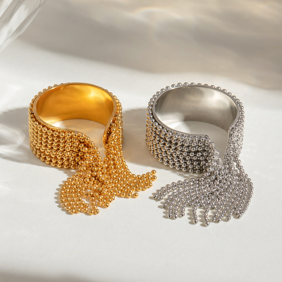 Stainless Steel Round Bead Tassel Open Ring