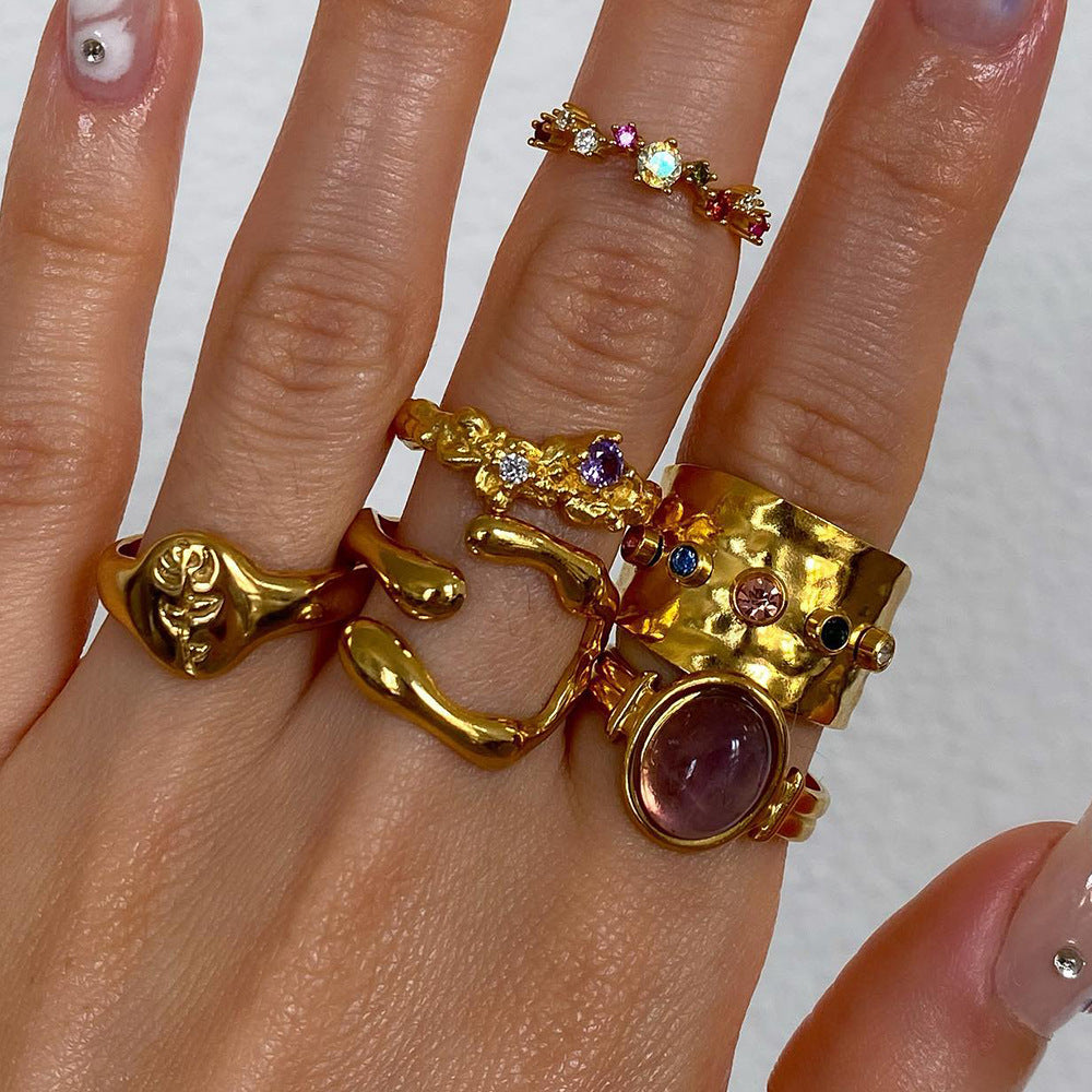 Stainless Steel Irregular Geometric Line Open Ring