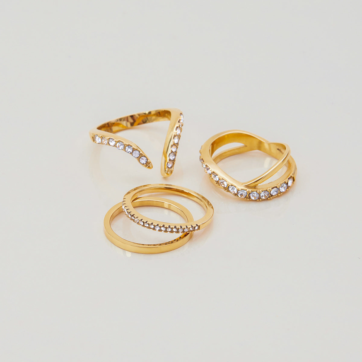 Stainless Steel White Rhinestone Ring Combination