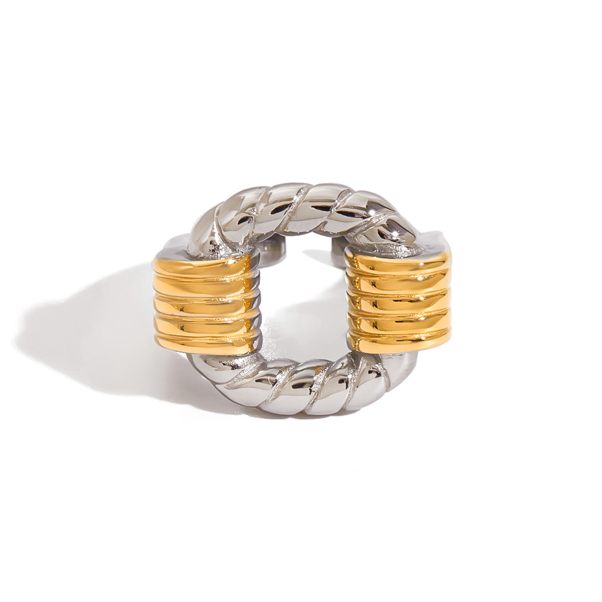 Stainless Steel Geometric Two-Tone Gold and Steel Ring