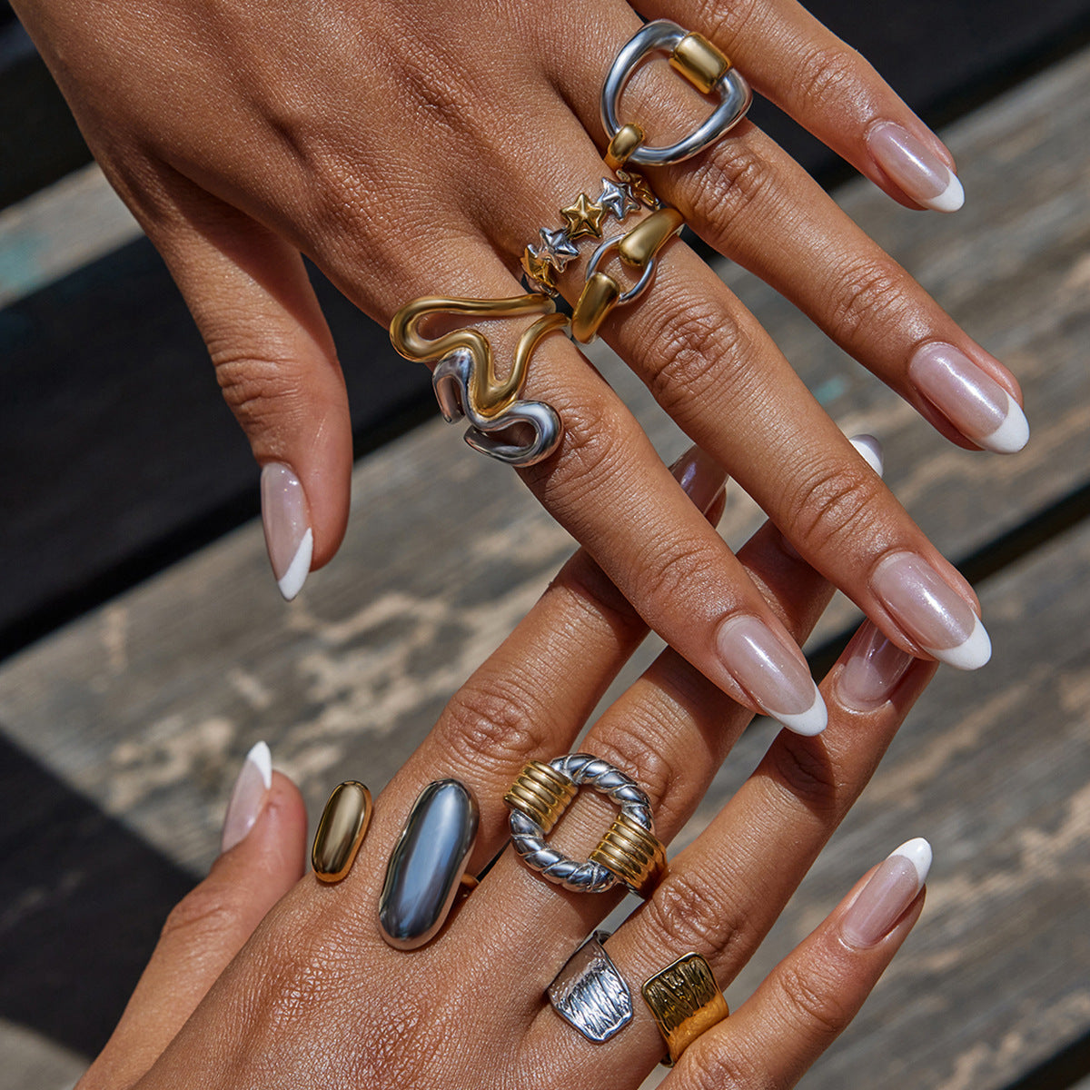 Stainless Steel Geometric Two-Tone Gold and Steel Ring