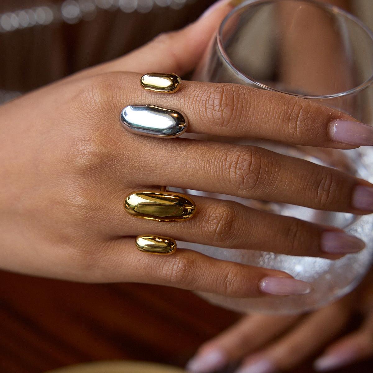 Stainless Steel 18K Gold PVD Oval-shaped Open Ring