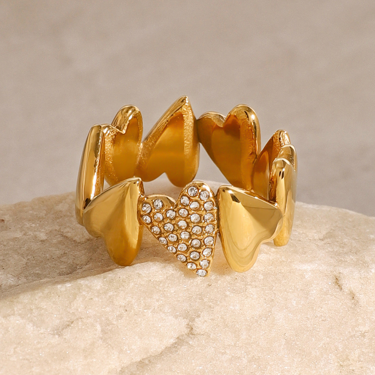 Stainless Steel 18K Gold PVD Cubic Zirconia Heart Ring