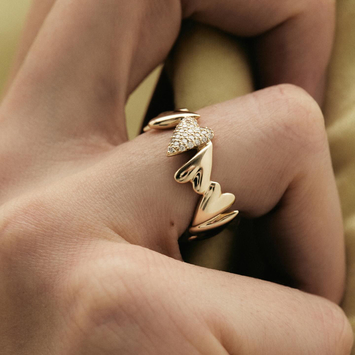 Stainless Steel 18K Gold PVD Cubic Zirconia Heart Ring