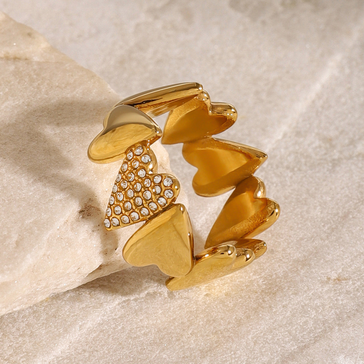 Stainless Steel 18K Gold PVD Cubic Zirconia Heart Ring