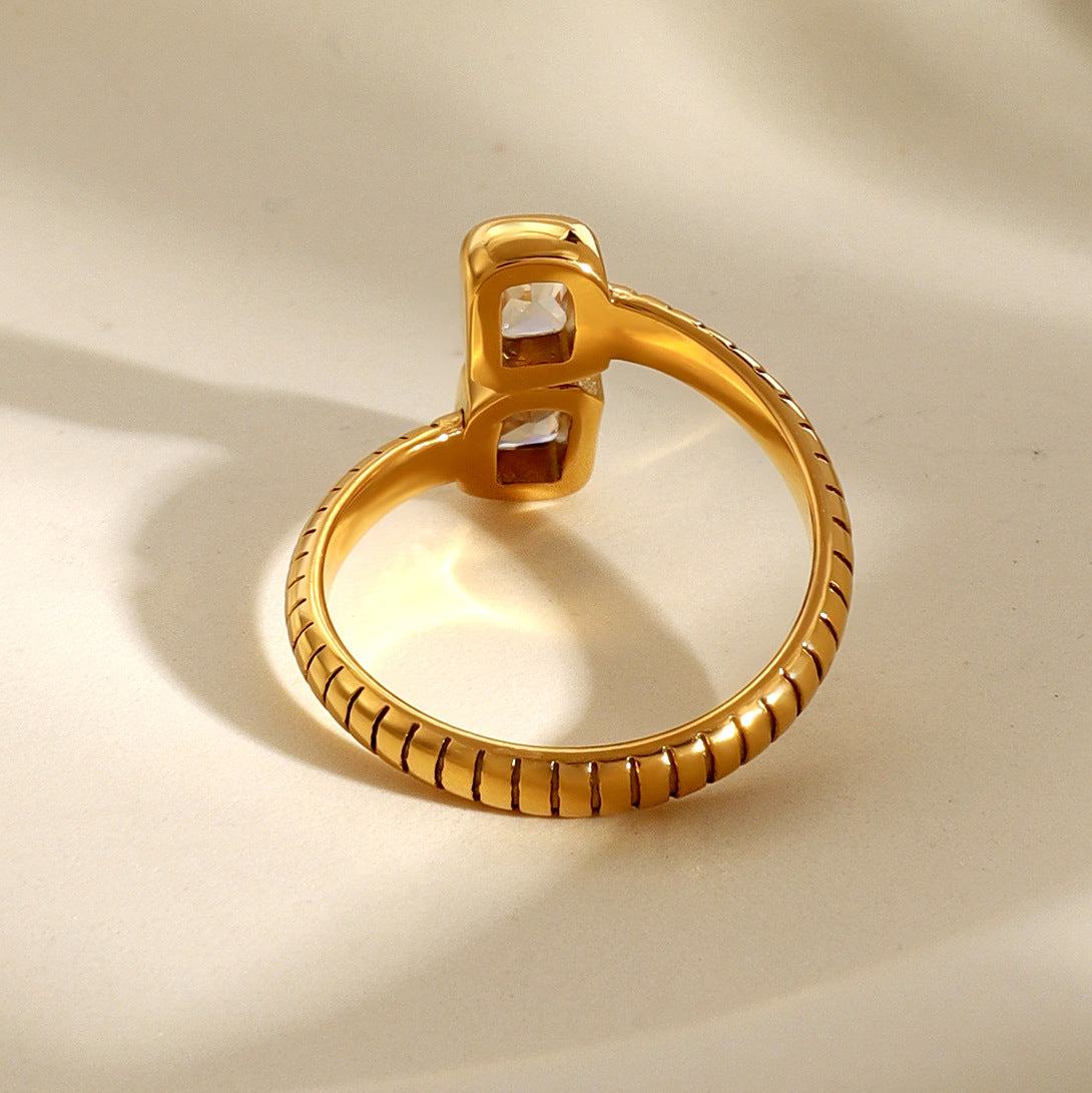 Stainless Steel Square Cubic Zirconia Open Ring