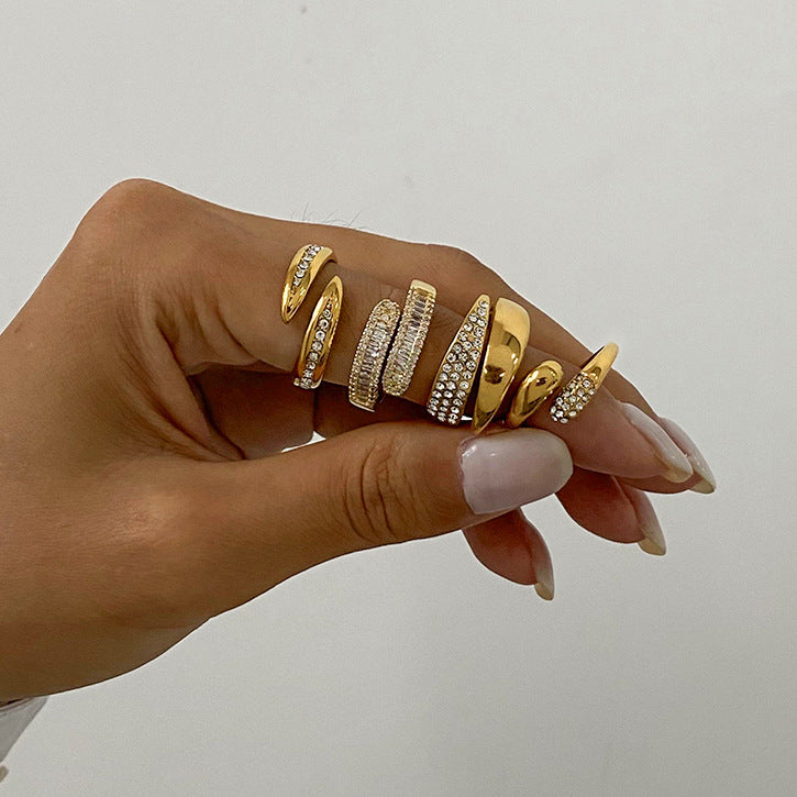 Stainless Steel 18K Gold PVD Diamond-set Open Ring