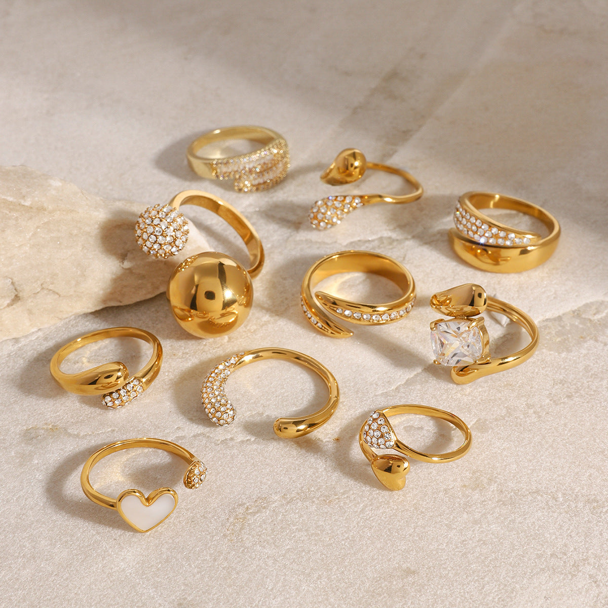 Stainless Steel 18K Gold PVD Diamond-set Open Ring