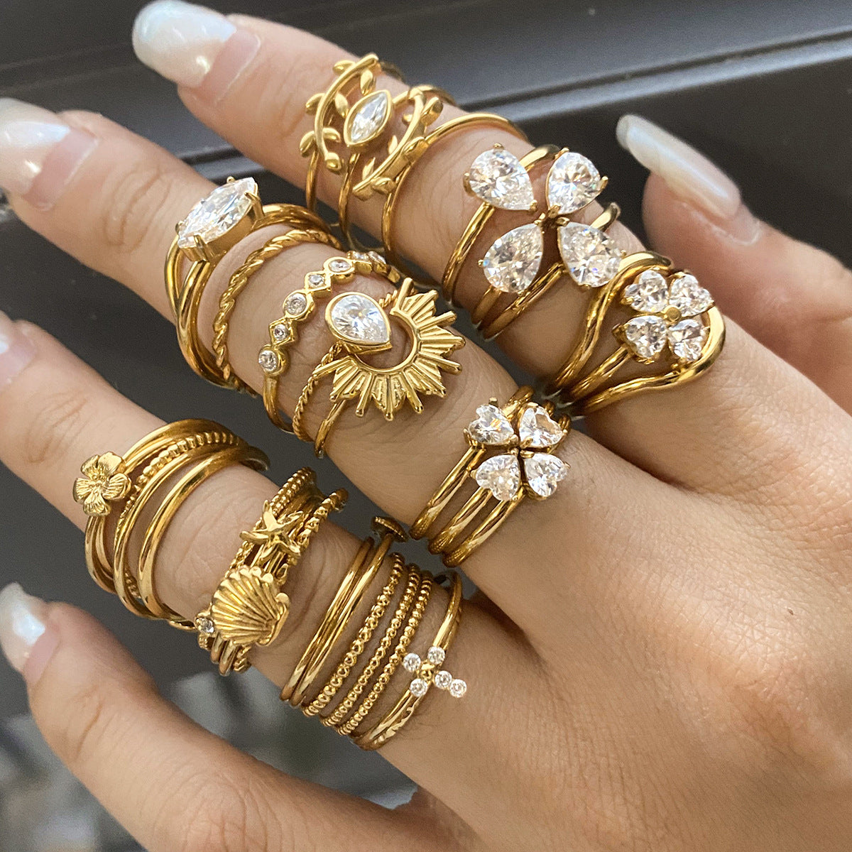 Stainless Steel 18K Gold PVD Stacking Ring Combination