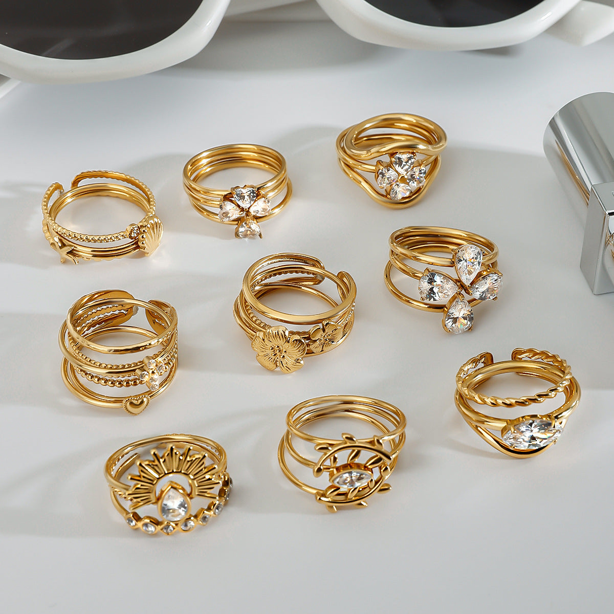 Stainless Steel 18K Gold PVD Stacking Ring Combination