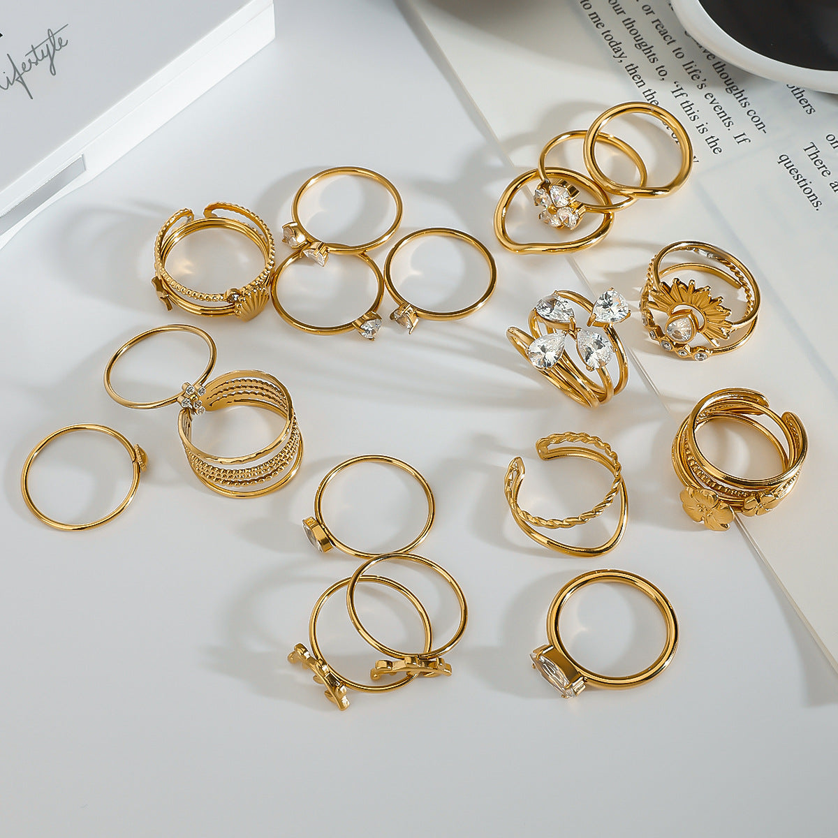 Stainless Steel 18K Gold PVD Stacking Ring Combination