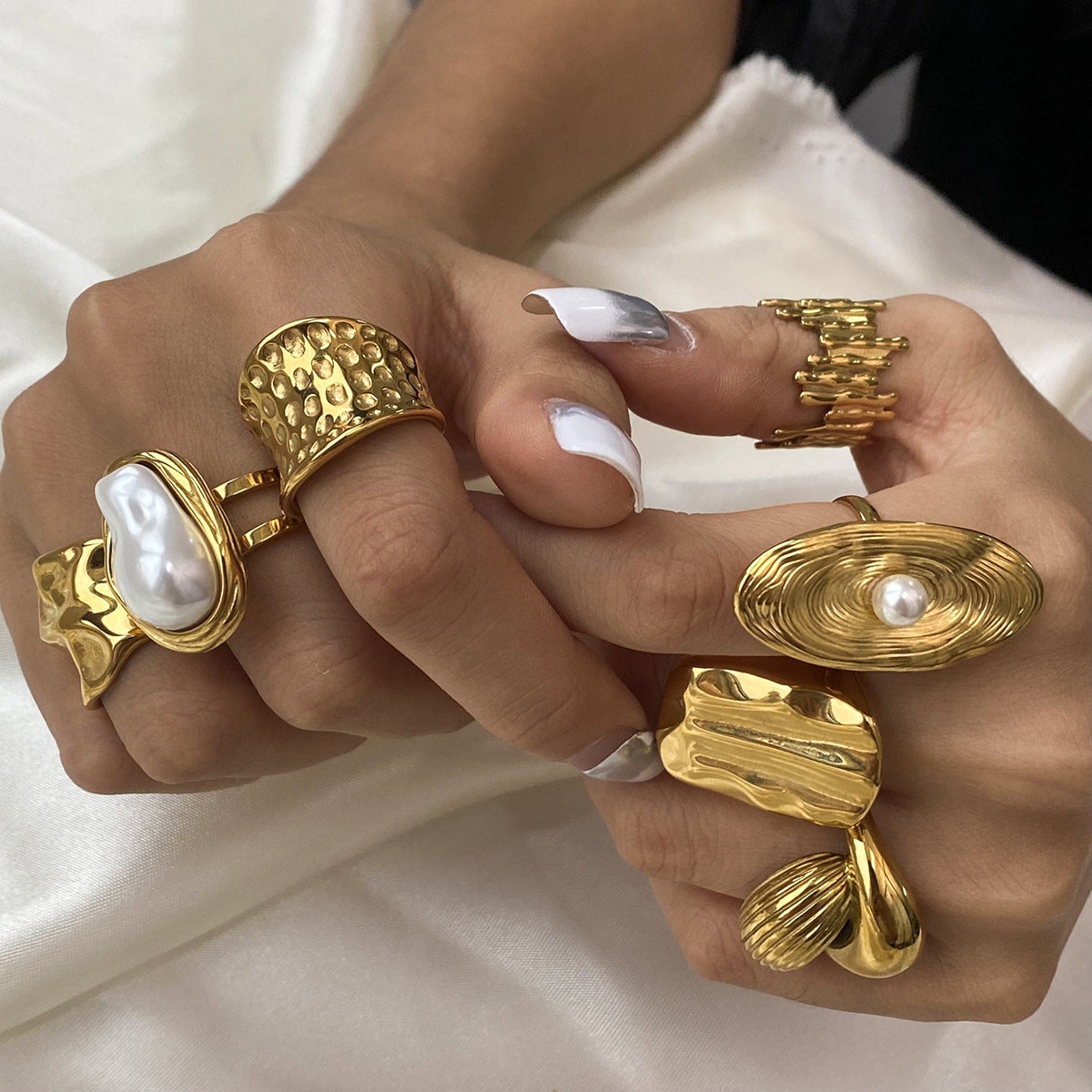 Stainless Steel 18K Gold PVD Pearl Ring