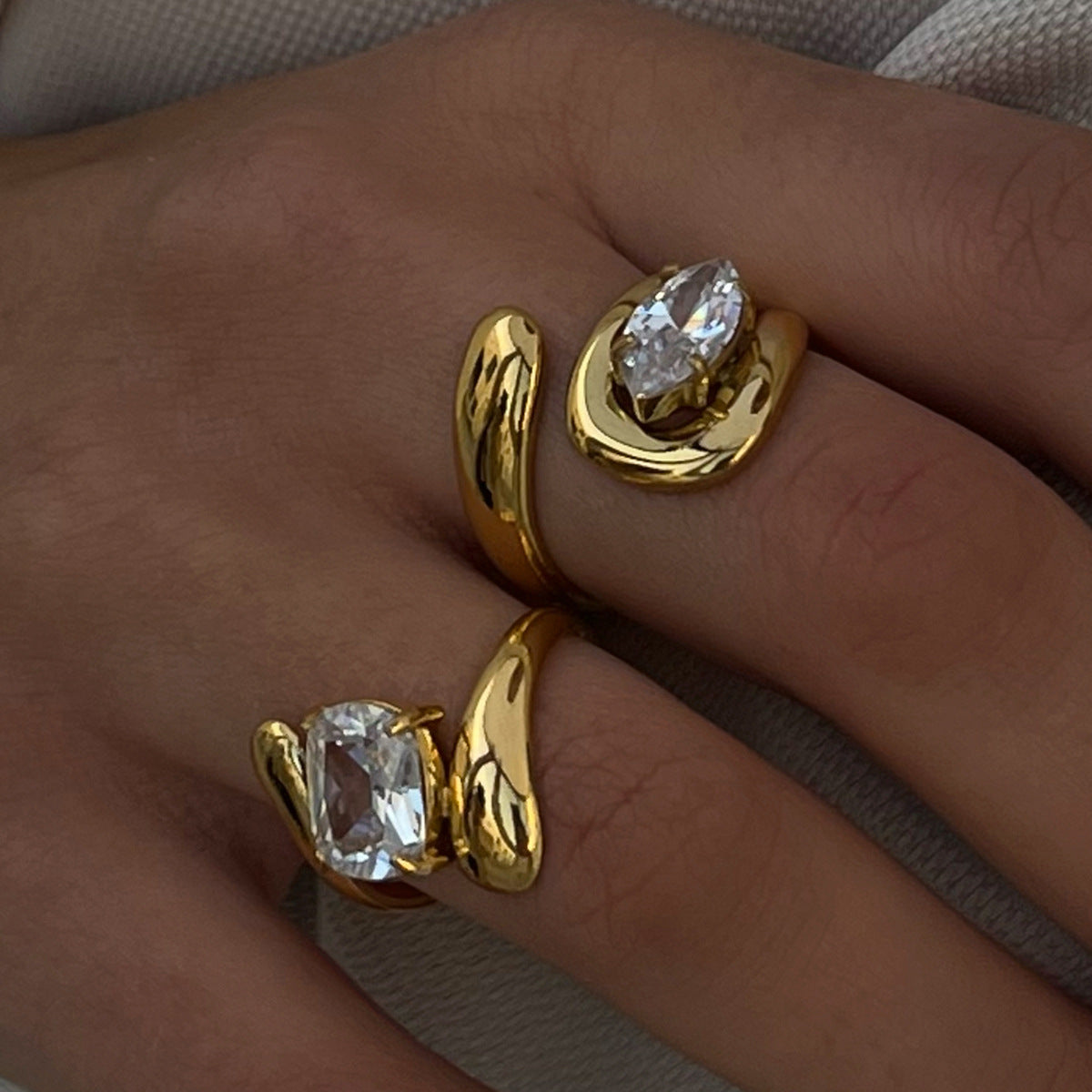 Stainless Steel Geometric Cubic Zirconia Ring