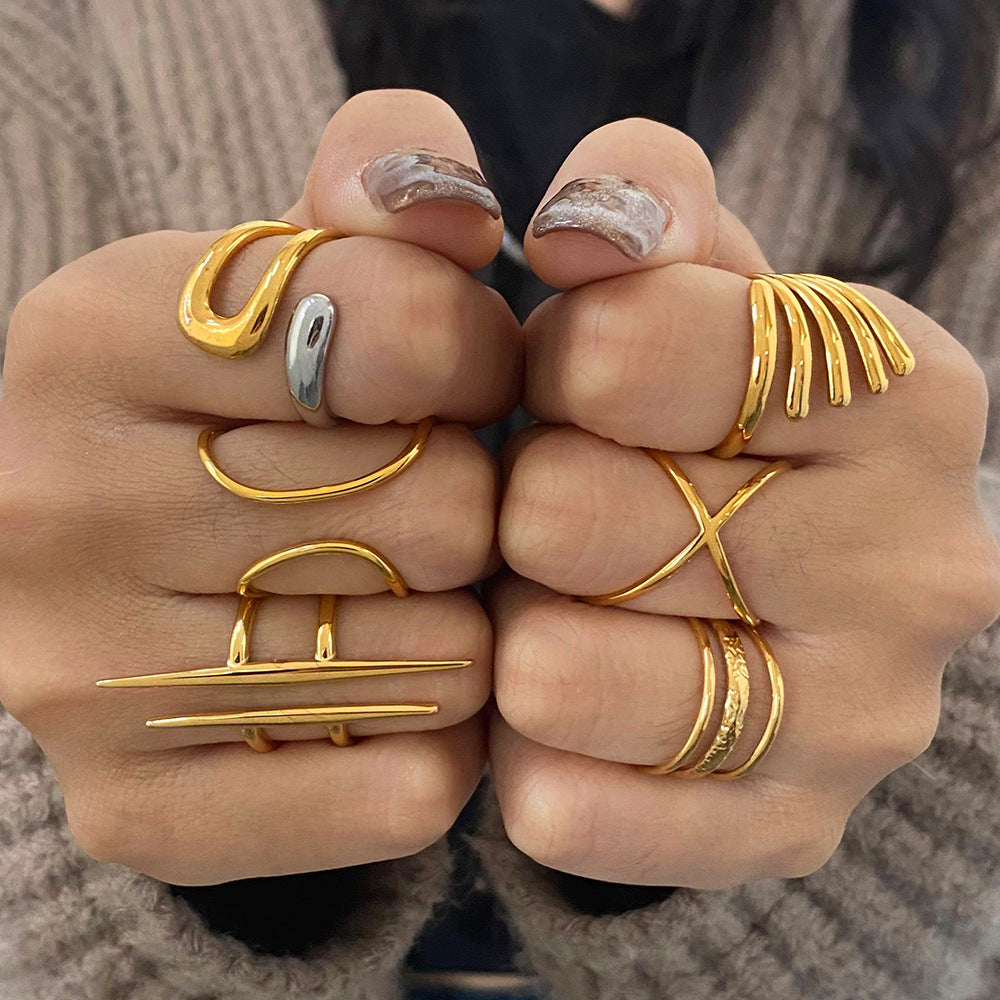 Stainless Steel Irregular Line Open Ring