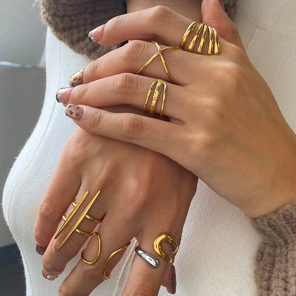 Stainless Steel Irregular Line Open Ring