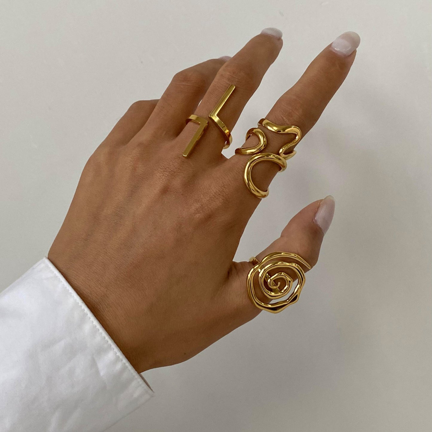 18K Gold PVD Stainless Steel Exaggerated Ring Combination