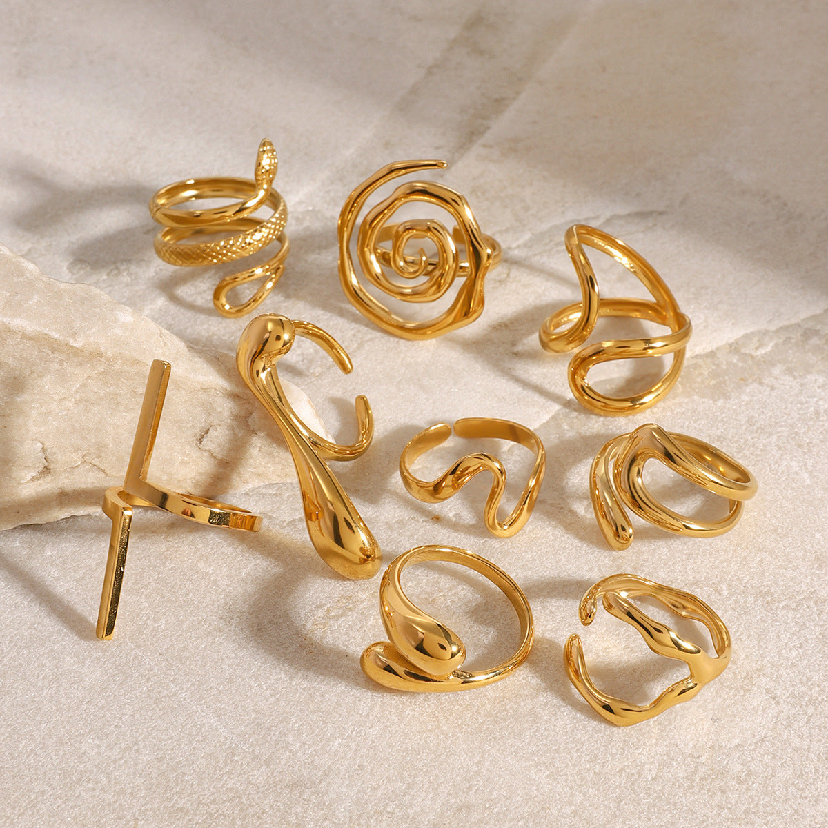 18K Gold PVD Stainless Steel Exaggerated Ring Combination