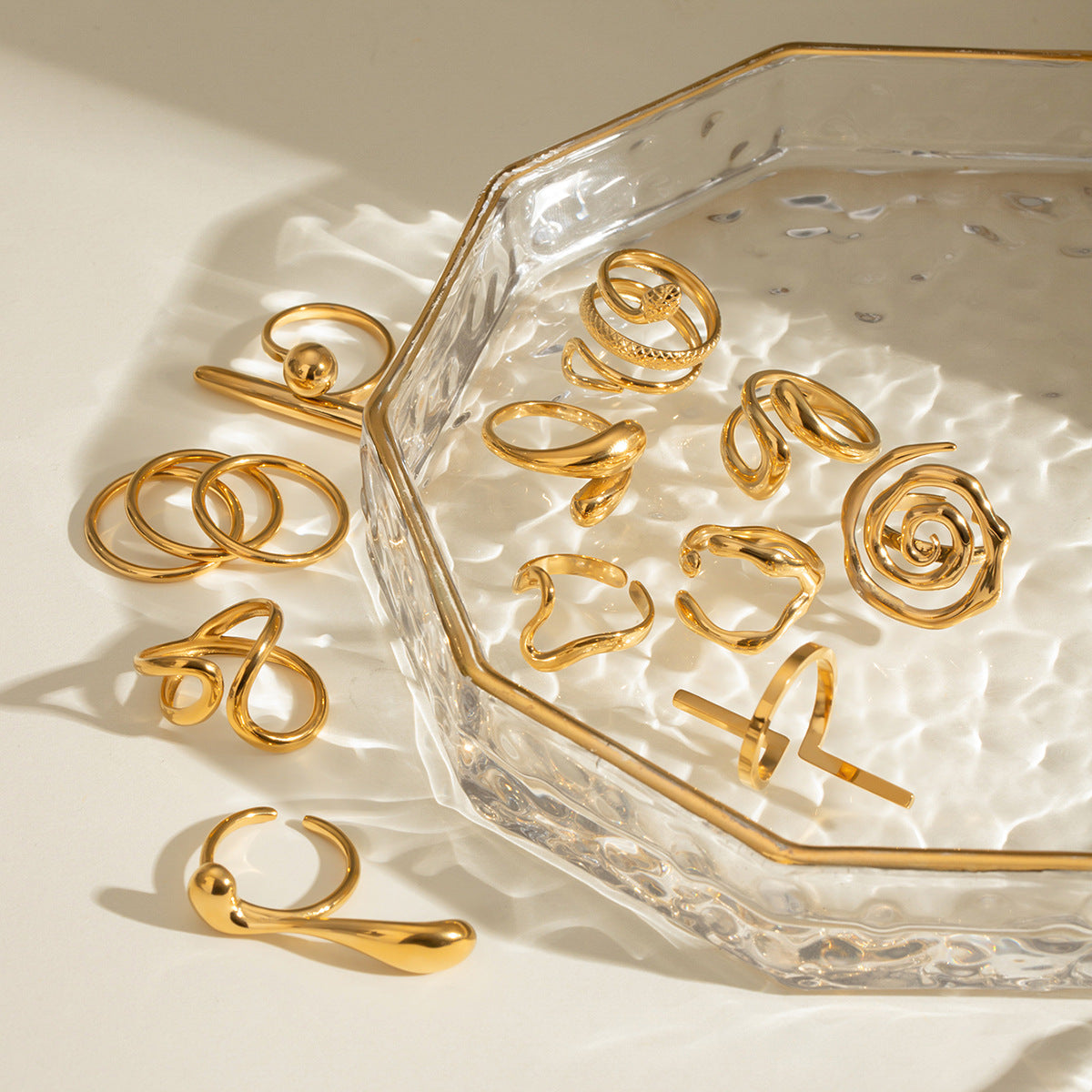 18K Gold PVD Stainless Steel Exaggerated Ring Combination