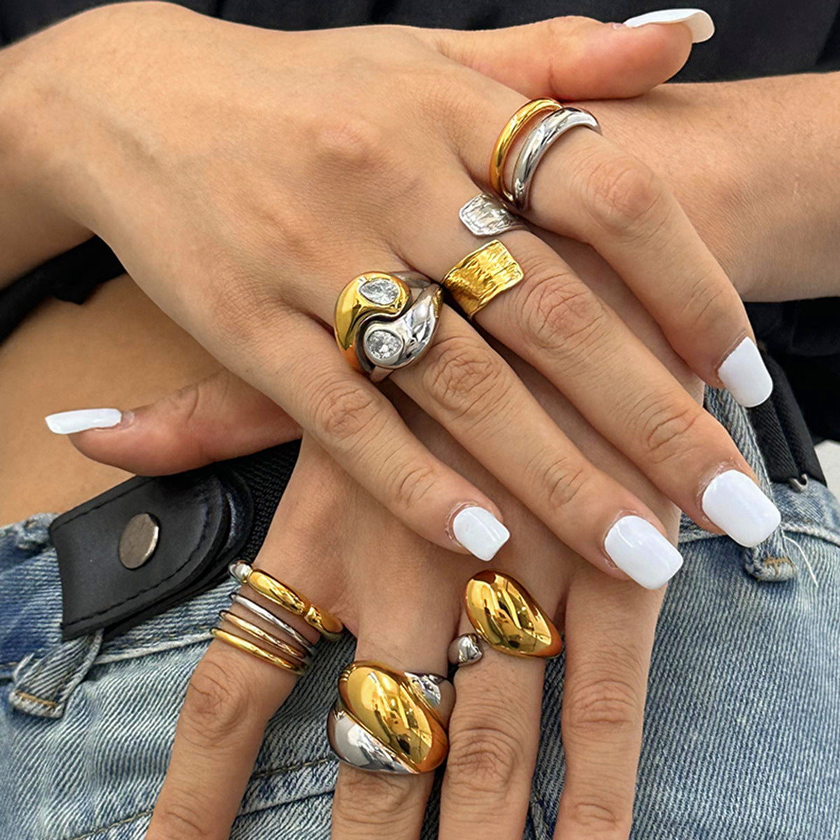 Stainless Steel Exaggerated Two-Tone Gold and Steel Ring