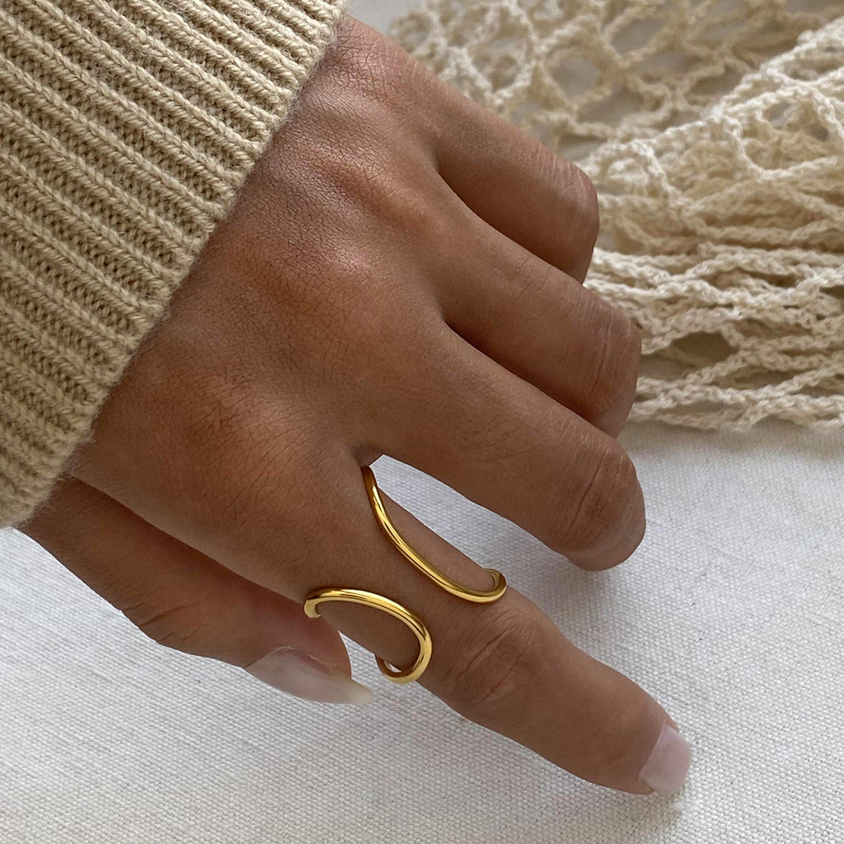 Stainless Steel 18K Gold PVD Line Open Ring