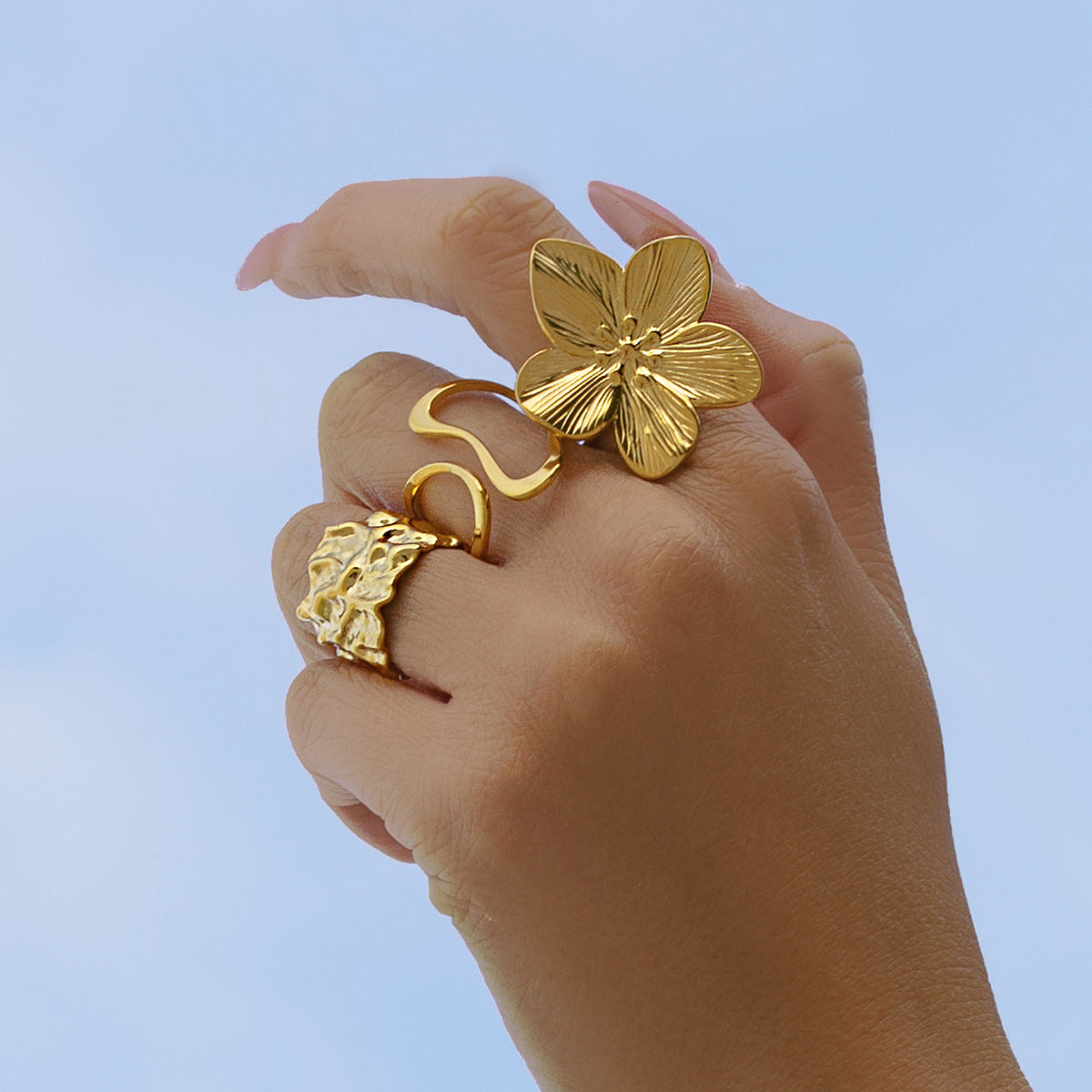 Stainless Steel Exaggerated Flower Ring