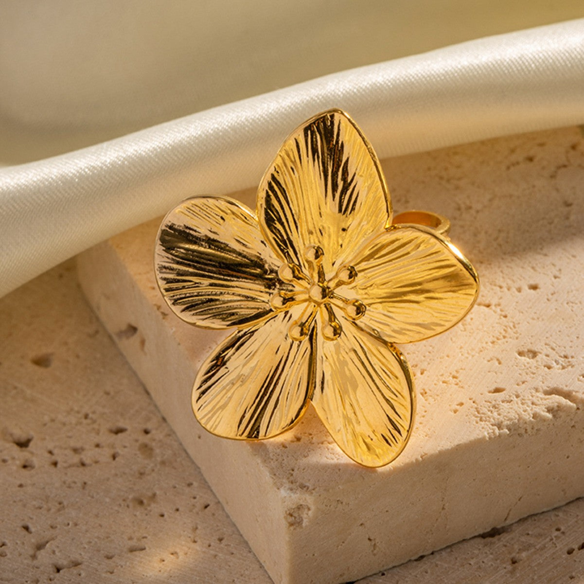 Stainless Steel Exaggerated Flower Ring