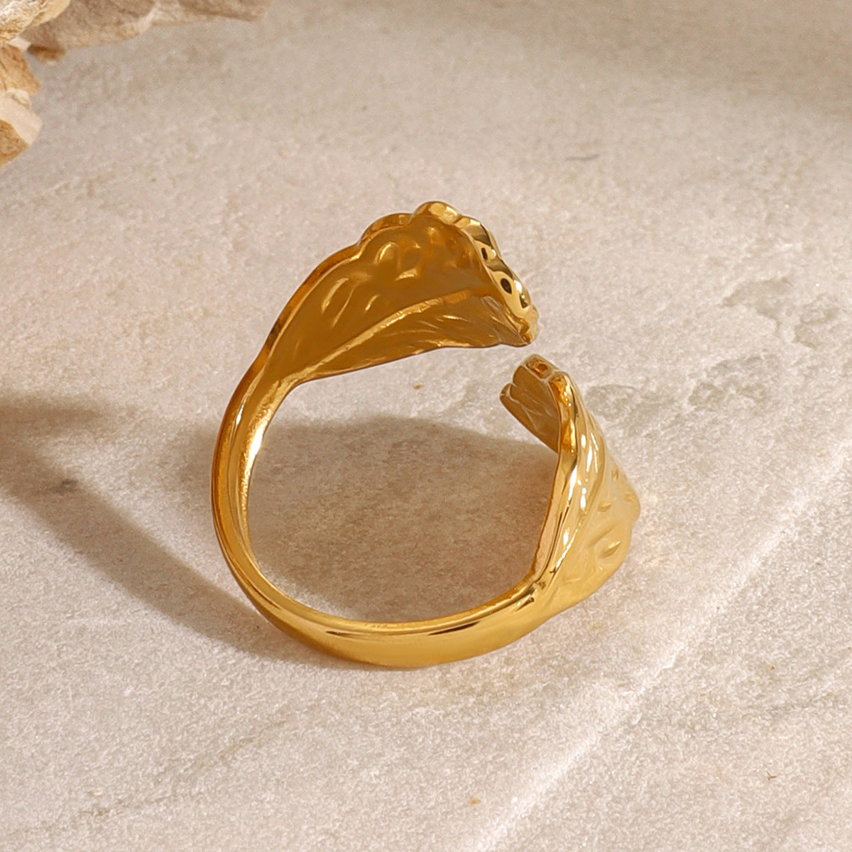 Stainless Steel 18K Gold PVD Leaf Open Ring