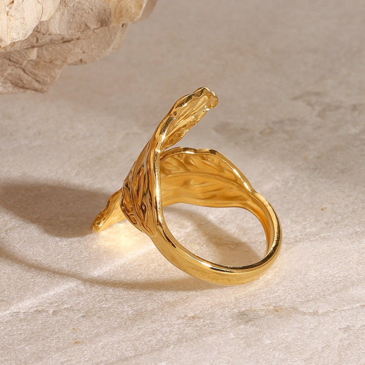 Stainless Steel 18K Gold PVD Leaf Open Ring
