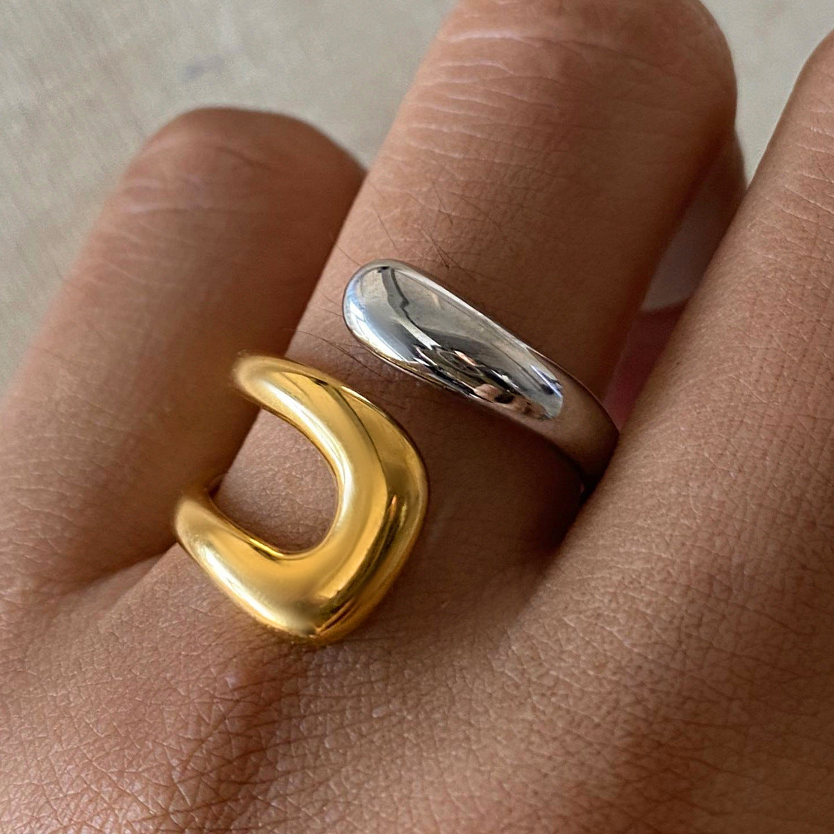 Stainless Steel Two-Tone Gold and Steel Open Ring