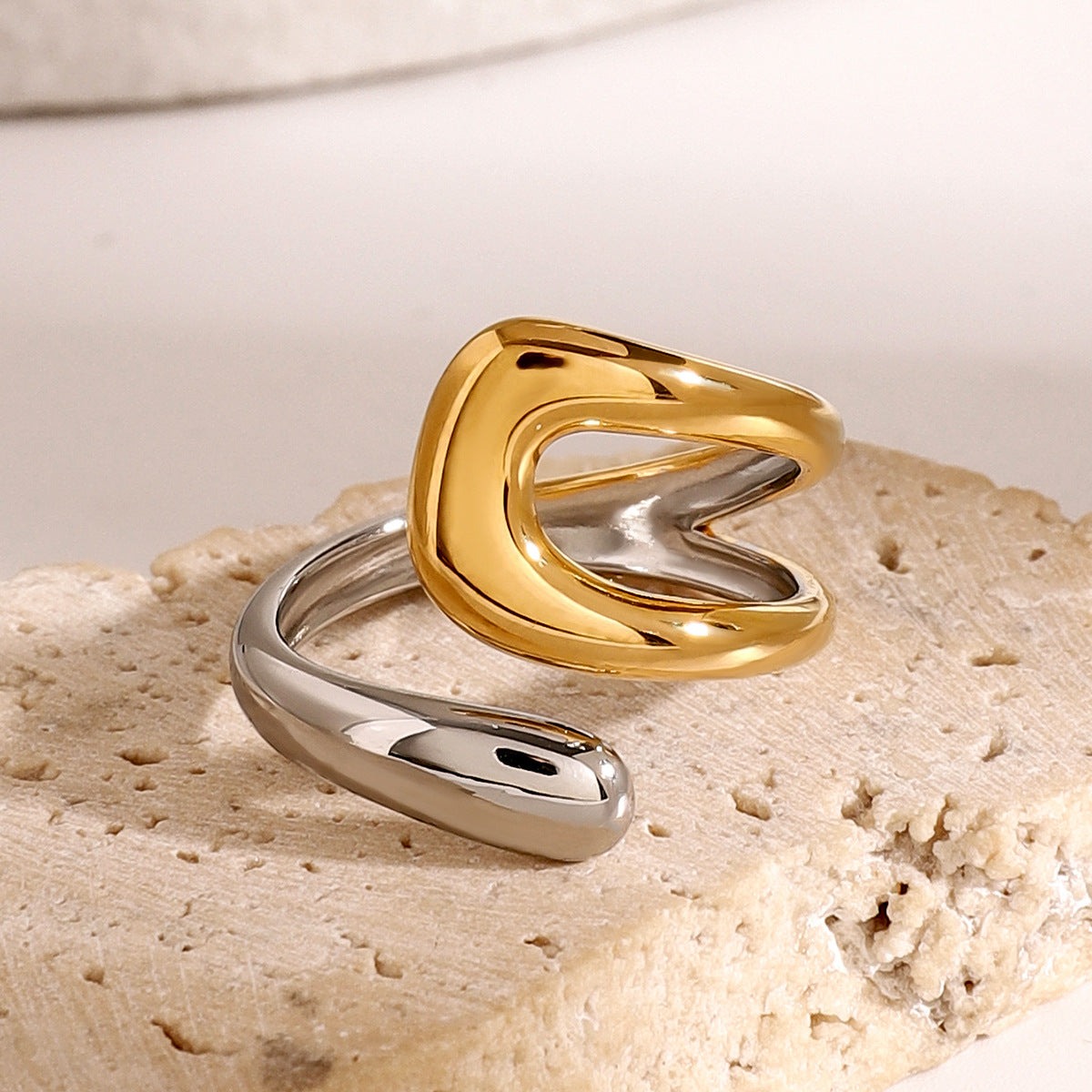 Stainless Steel Two-Tone Gold and Steel Open Ring