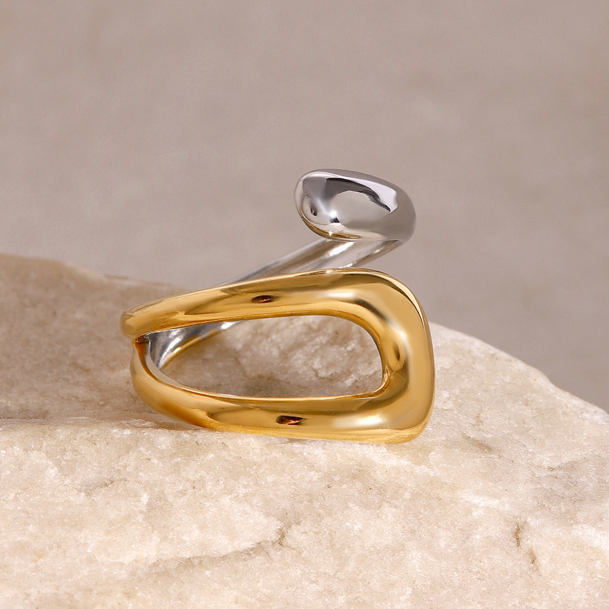 Stainless Steel Two-Tone Gold and Steel Open Ring