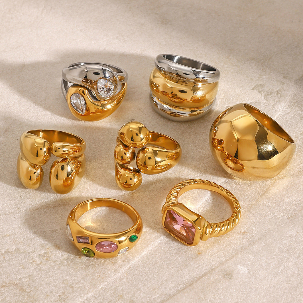 Stainless Steel Exaggerated Cubic Zirconia Ring