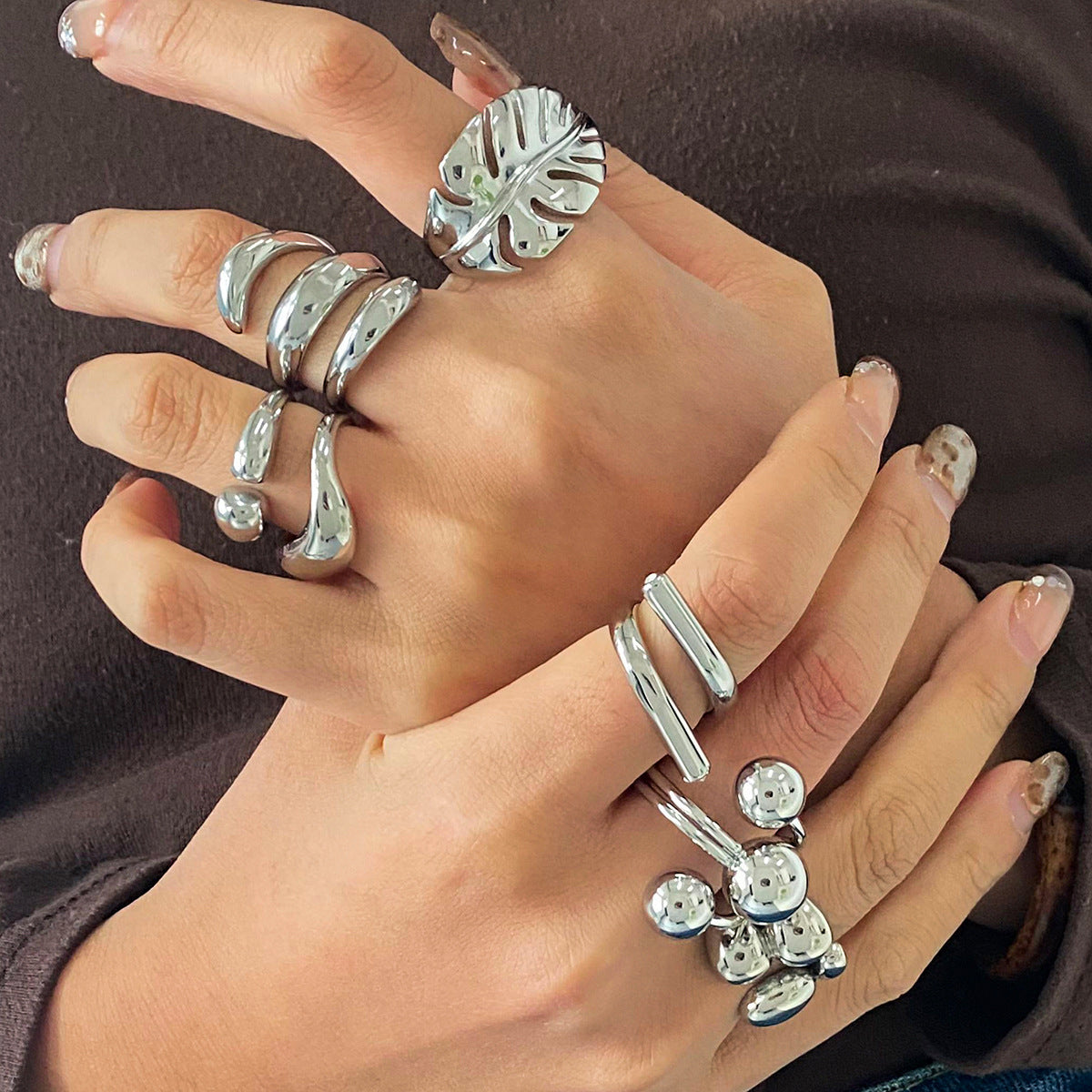 Stainless Steel Geometric Ring Combination