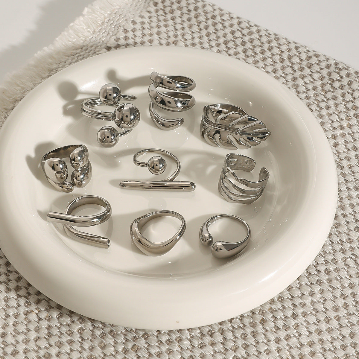 Stainless Steel Geometric Ring Combination